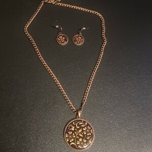 Copper and Brown Round Flower Design Necklace Matching Earrings Set.